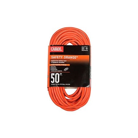 General Cable SJTW Extension Cord, 14 AWG, Indoor/Outdoor, 14/3, 1 Outlets, Orange, PVC, 50 ft 03356.63.04
